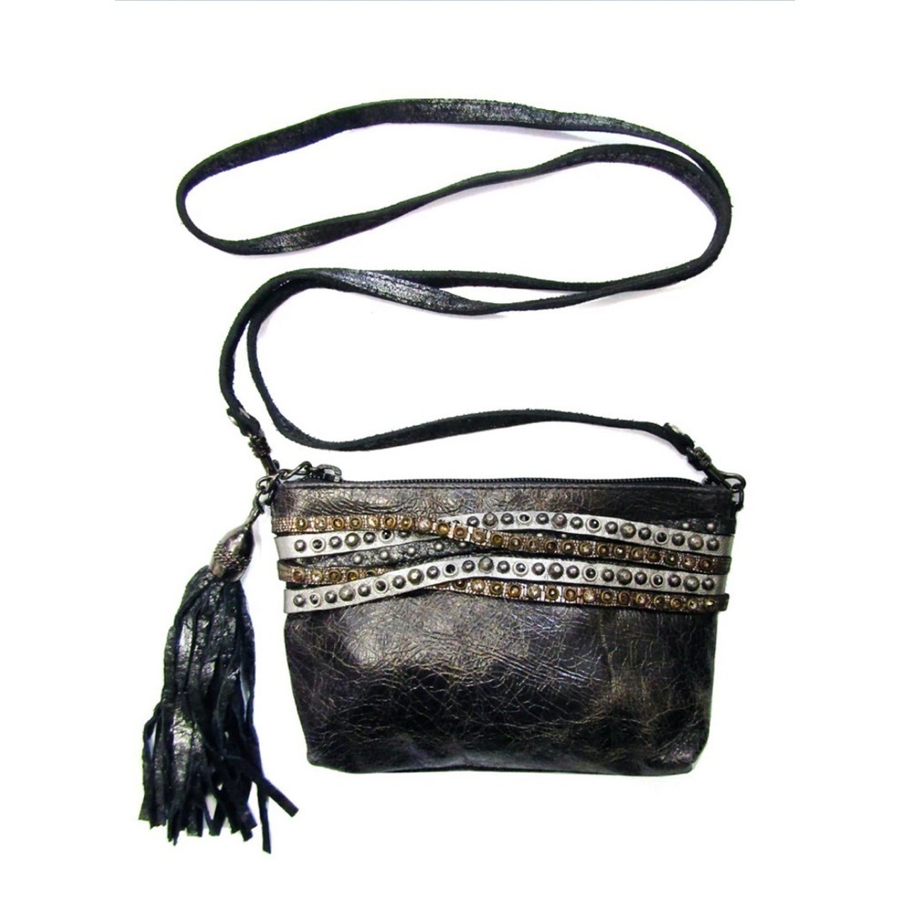 Leatherock Mini Handbag Shoulder Bag Clutch Leather Crystals EUC
